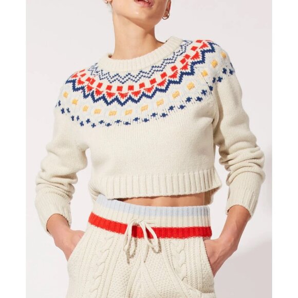 Solid & Striped Carley Fair Isle Cropped Wool Sweater in Ivory Multi - Picture 1 of 11
